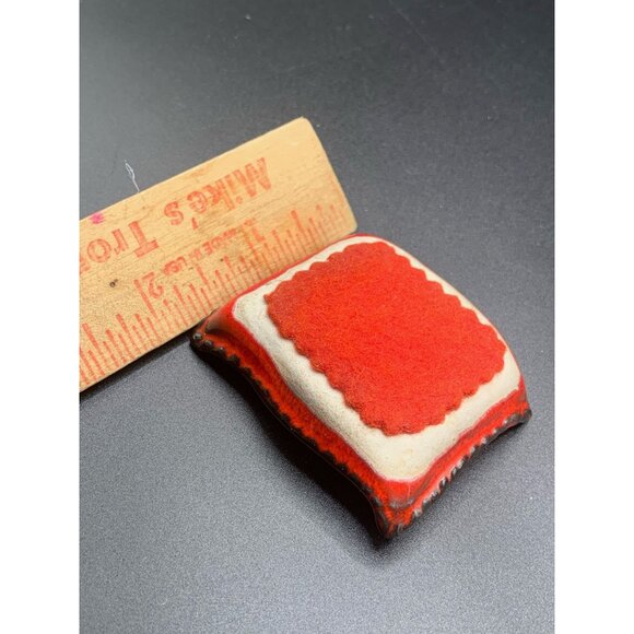 vintage pin cushion red ceramic pillow shaped miniature small pins holder - Picture 7 of 7